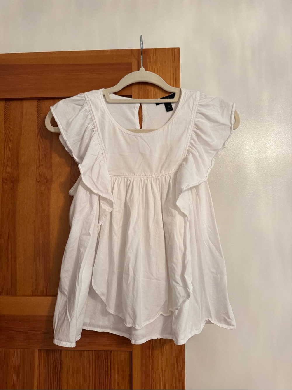 J. Crew White Ruffled Flutter Sleeve Blouse